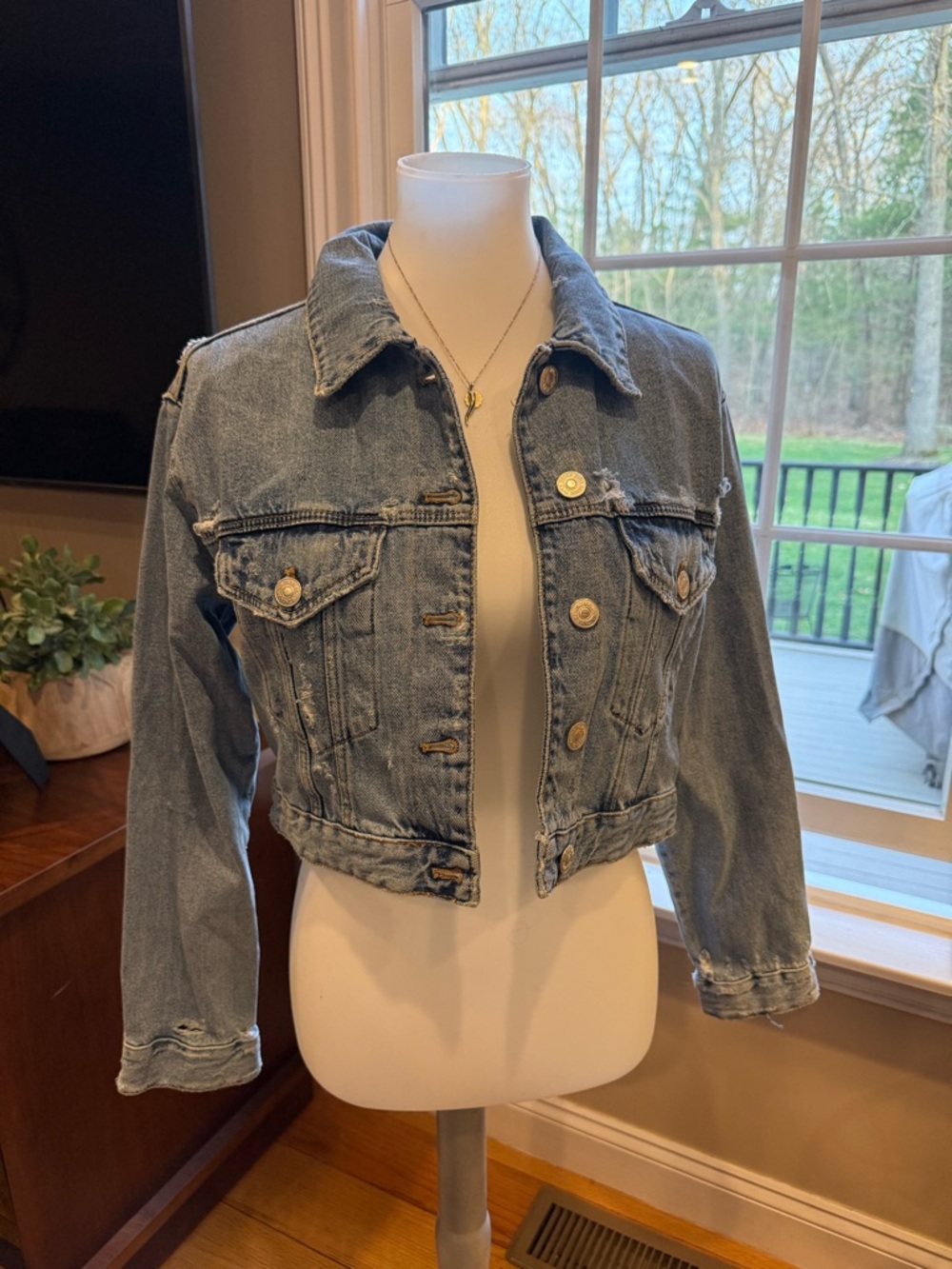 Zara Light Blue Cropped Denim Jacket